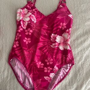 Cherokee Hot Pink Hawaiian Floral One-Piece Swimsuit